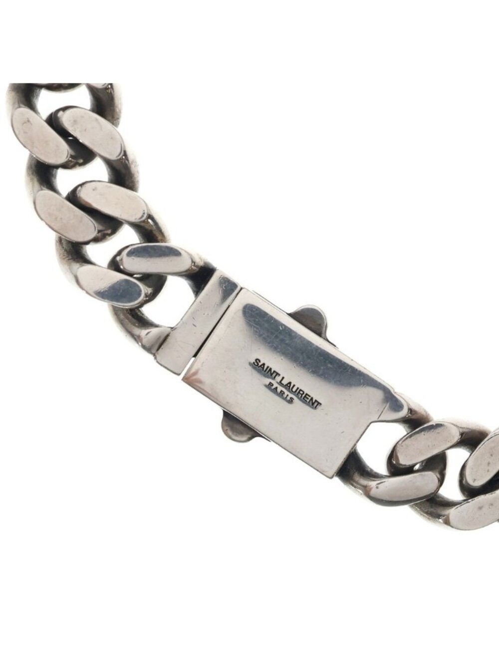 Saint Laurent Paris Metal Curb Chain Necklace Curve Choker Silver